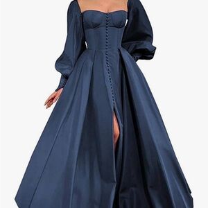 Elegant Navy Blue Formal Off-Shoulder Dress